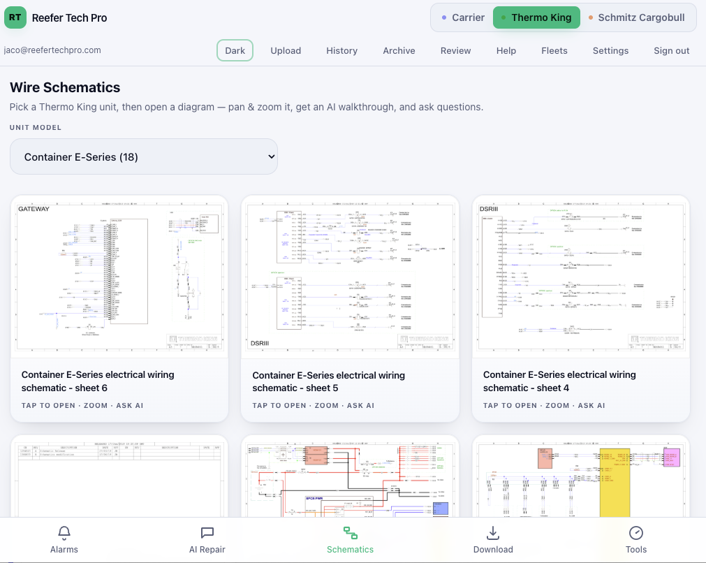 Wire schematics gallery for a selected unit model
